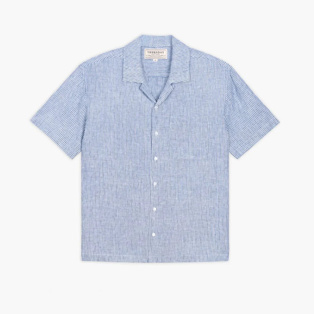 Linen Camp Shirt | White & Indigo