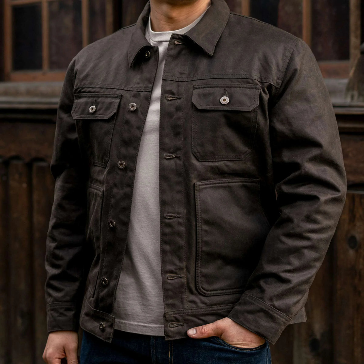 Waxed Trucker Jacket | Dark Olive